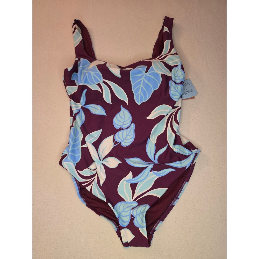 Shade & Shore Square Neck One Piece Swimsuit Brown XL NWT